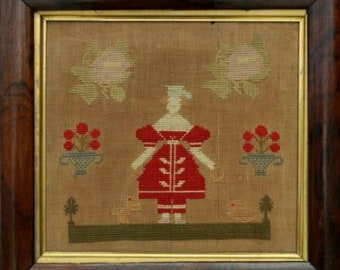 GIGI R "Petite Fille en Rouge" • Counted Cross Stitch Pattern • Little Girl In Red • Chart • English Reproduction Sampler • Pattern Only
