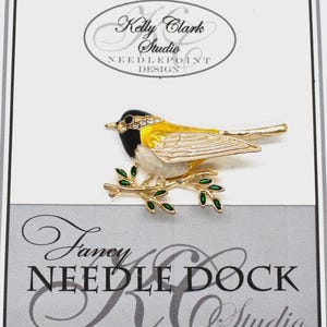 Kelly Clark Studio ~ Yellow Bird Perched on Branch Needle Minder, Needle Dock, Canvas Magnet, Needle Garage, Needleminder