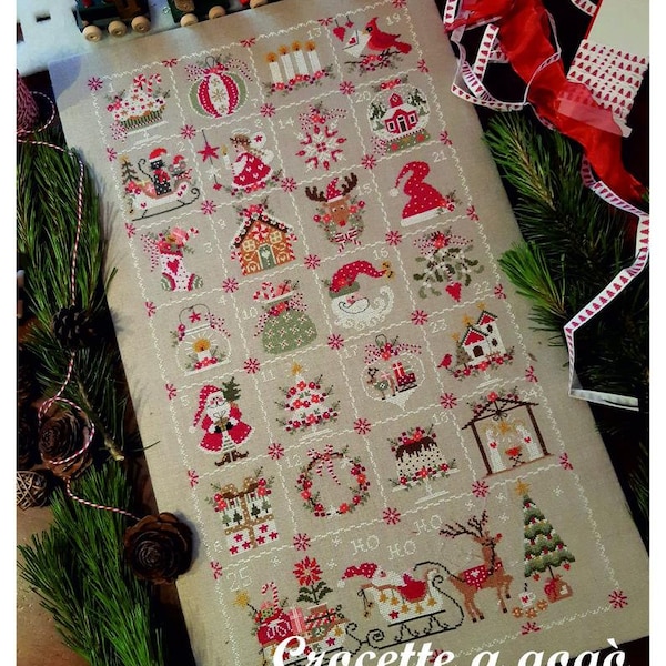 ADVENT CALENDAR by Crocette A Gogo • Counted Cross Stitch Pattern • Christmas Motifs, Winter, Santa, Reindeer, Veneto Italy, Paper Pattern