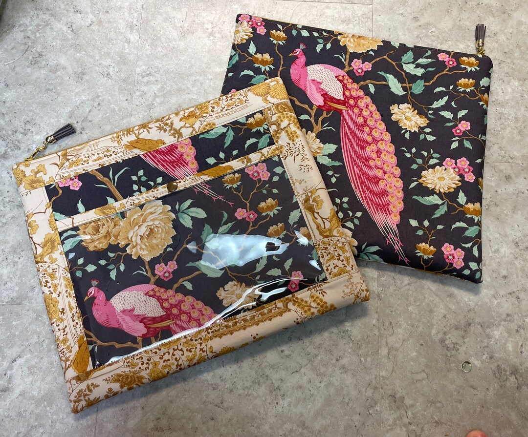 Cross Stitch Needlework PROJECT BAG Clear Front Vinyl Slip Pocket W