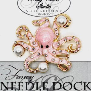 Kelly Clark Studio ~ PINK SPARKLY OCTOPUS Needle Minder, Needle Dock, Canvas Magnet, Needle Garage, Needleminder