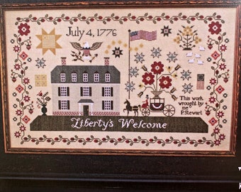 PLUM STREET SAMPLERS "Liberty's Welcome" • July 4, 1776 • Counted Cross Stitch Pattern • Sampler, Paper Pattern