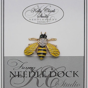 Kelly Clark Studio ~ Yellow Bumble Bee Needle Minder, Needle Dock, Canvas Magnet, Needle Garage, Needleminder