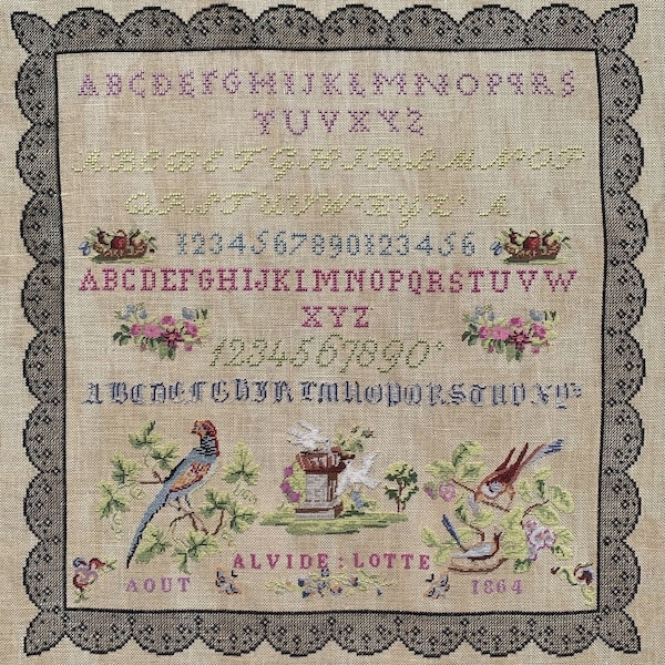 Reflets de Soie ~ Alvide Lotte 1864 ~ Counted Cross Stitch Pattern, Chart, French Sampler Reproduction, Pattern Only