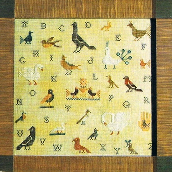 BIRDS OF A FEATHER "Bird Sampler" Counted Cross Stitch Pattern, Chart, Alphabet, Swan, Birds, Robin, Paper Pattern