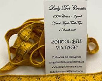 SCHOOL BUS Vintage Trim ~ Twill Tape by Lady Dot Creates • 2 Yards • 1/2" Wide • Hand-Dyed • 100% Cotton • Finishing • Craft Project Trim