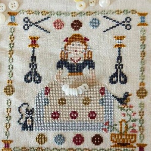 NIKYSCREATIONS PRIMITIVES &quot;Buttons Girl&quot; Counted Cross Stitch, Chart, Pattern Only