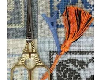 MAISON SAJOU SCISSORS • Eiffel Tower Scissors with Blue & Orange Tassel • Handmade in France • Size: 4" • Charm • Kingsland Needle Art