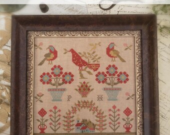 Counted Cross Stitch Pattern Red Bird Sampler Antique - Etsy