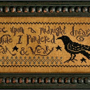 LA~D~DA "The Raven" • Counted Cross Stitch Pattern • Chart, The great blackbird and a little Poe! Pattern Only