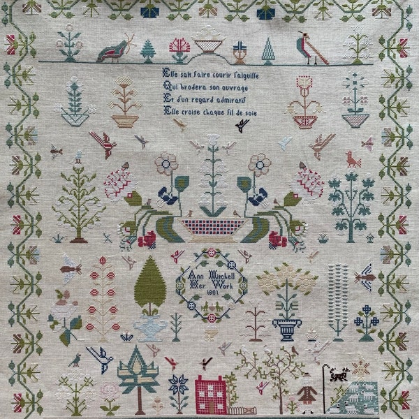 Reflets de Soie ~ Ann Mitchell 1801 Sampler ~ Counted Cross Stitch Pattern, Chart, Great Britain Sampler Reproduction, Pattern Only