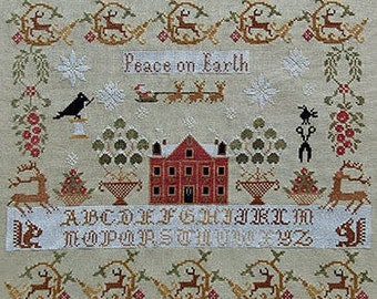 TWIN PEAK PRIMITIVES "Peace on Earth" Counted Cross Stitch Pattern, Sampler, Winter Themed, Christmas, Pattern Only