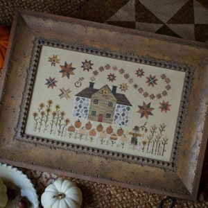 PLUM STREET SAMPLERS &quot;Cinnamon Stars&quot; • Counted Cross Stitch Pattern •  Autumn, Pumpkins, Scarecrow, Sunflowers, Farmhouse, Paper Pattern