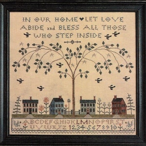 LA-D-DA &quot;Love Abide&quot; Counted Cross Stitch pattern, Chart, Sampler, Alphabet, Houses, Paper Pattern