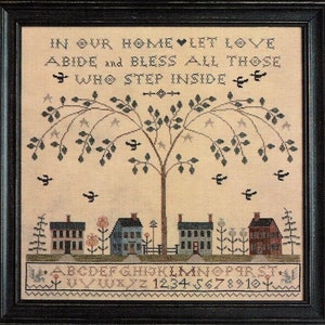 LA-D-DA "Love Abide" Counted Cross Stitch pattern, Chart, Sampler, Alphabet, Houses, Paper Pattern