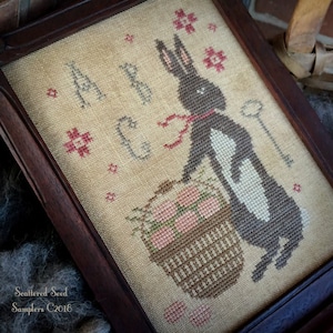 SCATTERED SEED SAMPLERS "Spring Gathering" Counted Cross Stitch Pattern, Easter, Rabbit, Sampler, Primitive, Basket, Pattern Only