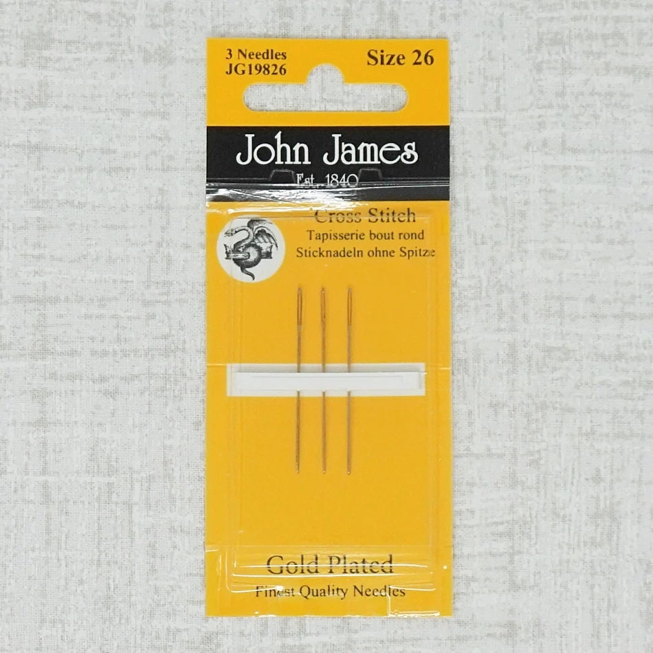 JOHN JAMES Size 26 Gold Plated Tapestry Needles, 3 per Pack, Cross