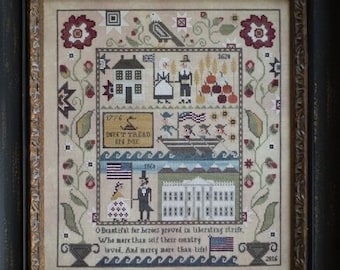 PLUM STREET SAMPLERS "Heritage Sampler" • Counted Cross Stitch Pattern • Americana, Pattern Only