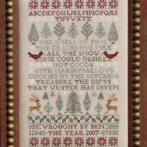 BLUE RIBBON DESIGNS "Poinsettias & Pines" Counted Cross Stitch Pattern, Chart, Christmas, Winter, Sampler, Pattern Only