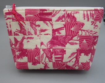 SAJOU FABRIC POUCH • Pink Patchwork Fabric Zipper Pouch • Storage Bag • Zipper Bag • Makeup Pouch • Cross Stitch