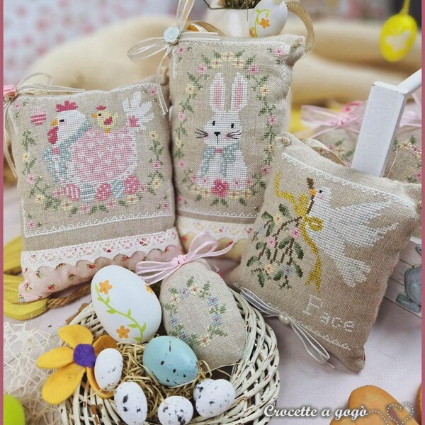 FRIENDS FOR EASTER by Crocette A Gogo • "Amici Per La Pasqua" • Counted Cross Stitch Pattern • Spring, Chick, Bunny, Dove, Egg