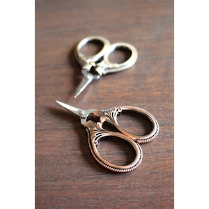 Mini Embroidery Scissors by NNK PRESS, Snips, Stainless Steel Blades, 2 1/2&quot; Antique Copper or Antique Gold Embroidery Scissors