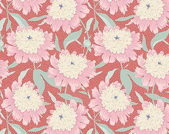 TILDA GARDENLIFE Collection 2021 by Tone Finnanger - Bowl Peony Coral (OOP) - 100% Cotton. 38" x 44"