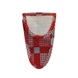 May include: Red and gray patterned fabric knife sheath with a white cotton lining.