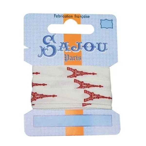 SAJOU CARD RIBBON Eiffel Tower ~ Made in France ~ 1 Metre ~ Cotton ~ Width 11mm
