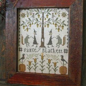 PINEBERRY LANE "Fancey Blackett ~ The Harvest Dance" • Primitive Cross Stitch Pattern • Autumn, Fall, Halloween, Paper Pattern