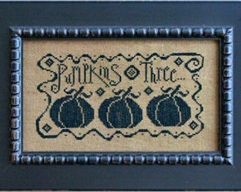 LA~D~DA "Pumpkins Three" • Counted Cross Stitch Pattern • Halloween, Chart, Pumpkins 3, Paper Pattern