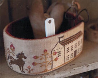 STACY NASH PRIMITIVES "Primrose Farm Sewing Basket" Counted Cross Stitch Pattern, Horse, Farm House, Chart, Pattern Only