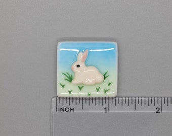 BEAU VERRE ART "White Bunny Fused Glass Needle Minder" • Magnet • Easter Needleminder • One-of-a-Kind, Handcrafted with Love by Kelly