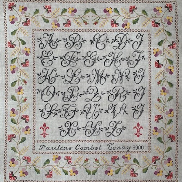 Reflets de Soie ~ Pauline Combet 1900 ~ Counted Cross Stitch Pattern, Chart, Antique French Sampler Reproduction, Pattern Only