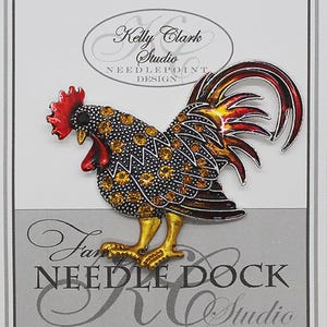 Kelly Clark Studio ~ Golden Rooster Pattern Pumpkin Needle Minder, Needle Dock, Canvas Magnet, Needle Garage, Needleminder
