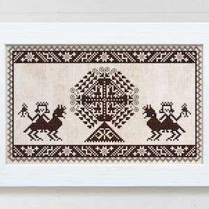 MODERN FOLK EMBROIDERY &quot;The Riders of Marken&quot; Counted Cross Stitch Pattern, Sampler, Chart, Pattern Only