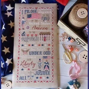 CROCETTE A GOGO The Pledge of Allegiance Counted Cross Stitch Pattern Chart American Flag Liberty Americana Pattern Only image 4