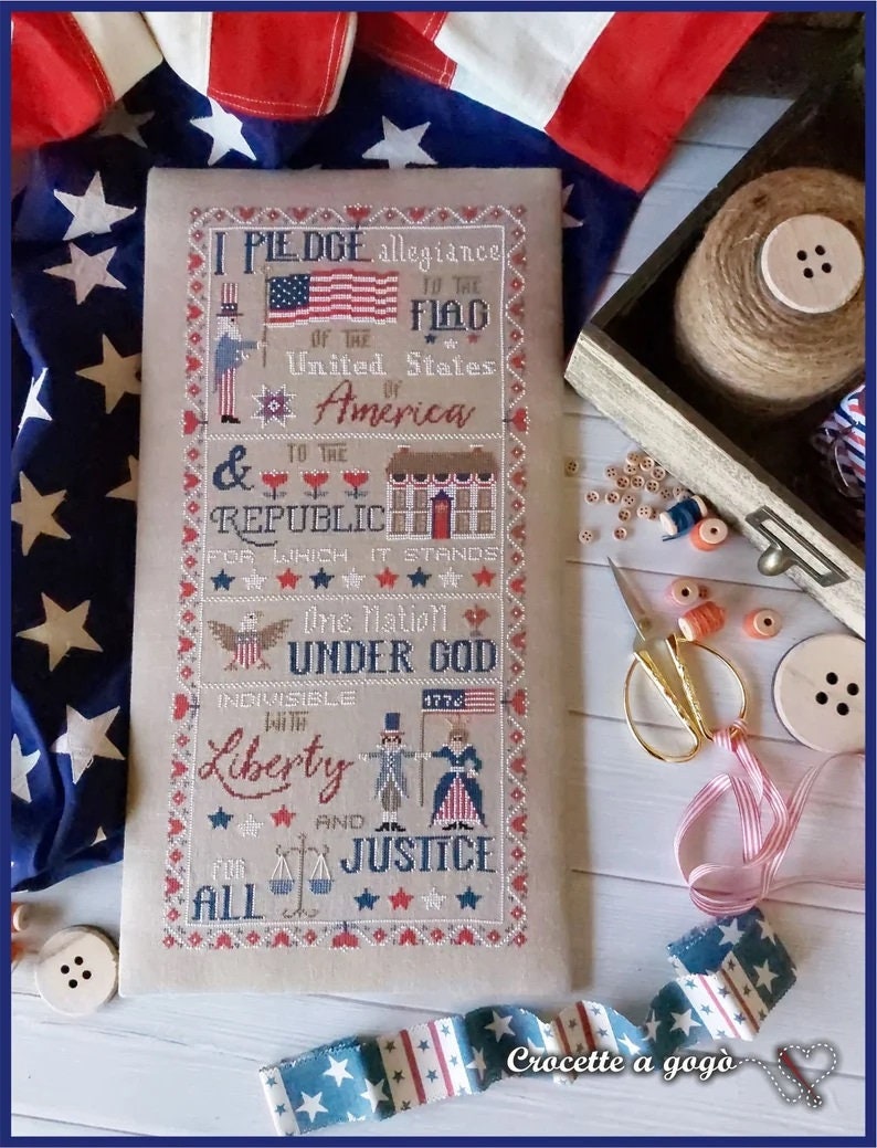 CROCETTE A GOGO The Pledge of Allegiance Counted Cross Stitch Pattern Chart American Flag Liberty Americana Pattern Only image 4