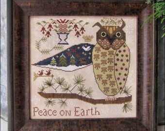 KATHY BARRICK "Peace on Earth" Counted Cross Stitch Pattern, Chart, Owl, Winter, Pattern Only