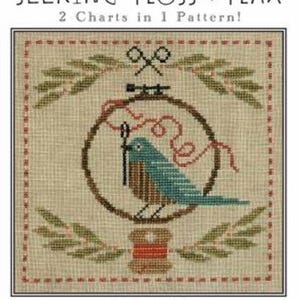 ARTFUL OFFERINGS &quot;Seeking Floss & Flax&quot; Counted Cross Stitch Pattern, Flitting Bird, 2 Designs, Lovely! Pattern Only