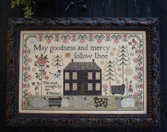 PLUM STREET SAMPLERS "A Shepherd's Song" • Counted Cross Stitch Pattern • Sheep, May Goodness and Mercy Follow Thee, Paper Pattern