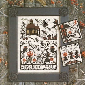 The Prairie Schooler "TRICK OR TREAT", Counted Cross Stitch Pattern, Halloween, Fall, Pumpkins, Witch, Hoffman Reprint, Chart Book No. 188