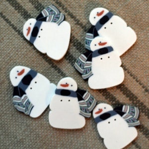 JUST ANOTHER BUTTON Company &quot;Country Snowman Buttons&quot; Christmas, Package of 6 Button Embellishments, 1-1/8&quot;, Handcrafted #4512