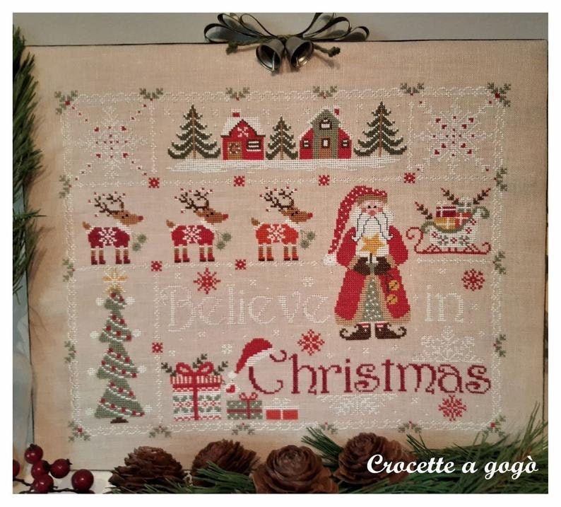BELIEVE IN CHRISTMAS by Crocette A Gogo Counted Cross Stitch Paper Pattern Santa, Reindeer, Sleigh, Presents, Snowflakes, Winter image 3