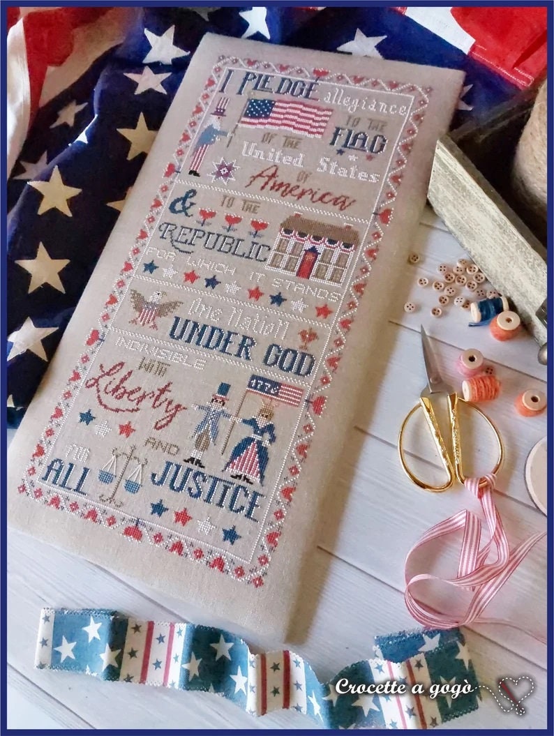 CROCETTE A GOGO The Pledge of Allegiance Counted Cross Stitch Pattern Chart American Flag Liberty Americana Pattern Only image 5