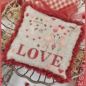 CROCETTE A GOGO "Love" • Counted Cross Stitch Pattern • Valentine, Hearts, Flamingos, Be Mine, Paper Pattern