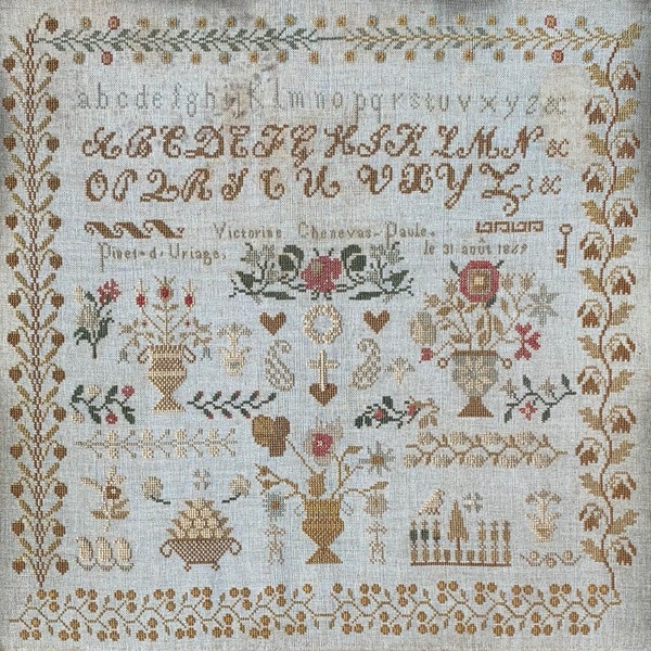 Reflets de Soie ~ Victorine Chenevas-Paule 1869 ~ Counted Cross Stitch Pattern, Chart, Antique French Sampler, Pattern Only