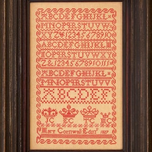 Hands Across the Sea Samplers &quot;Mary Cornwall 1827&quot; Counted Cross Stitch Pattern, A Reproduction Sampler, Printed Booklet, Pattern Only