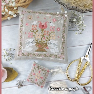 CROCETTE A GOGO "Spring Basket" • Counted Cross Stitch Pattern • Scissor FOB, Bunny, Spring, Easter, Italy, Paper Pattern