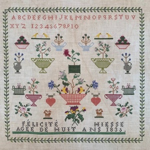 Reflets de Soie ~ Felicite Hiesse 1835 Sampler ~ Counted Cross Stitch Pattern, Chart, Needlework Marketplace 2023, Pattern Only